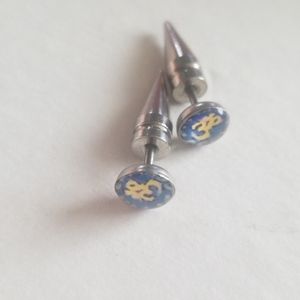 Ohm light blue & yellow and silver stud earrings